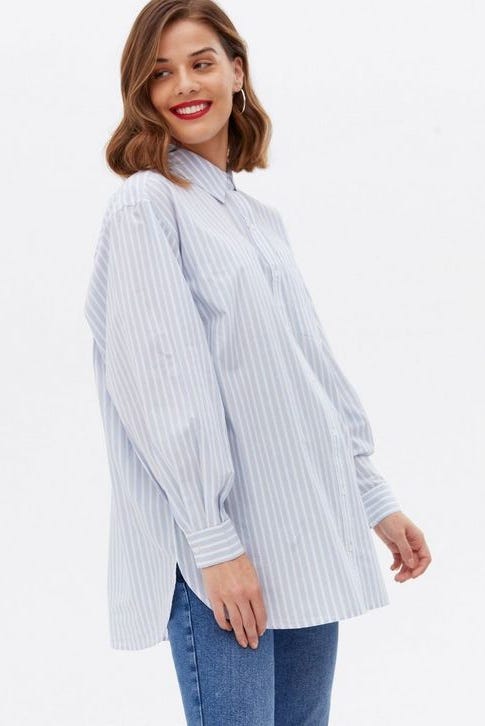 White Stripped Khaki Beige Long Sleeve Maternity Pregnancy Blouse White Stripped Khaki Beige Long Sleeve Maternity Pregnancy Blouse
